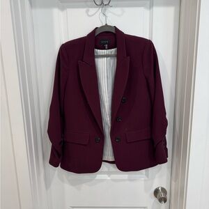 1. State Women's Burgundy Blazer with Ruched Sleeves